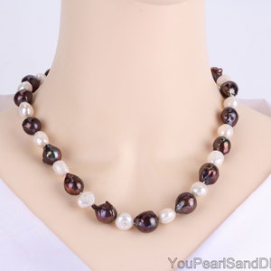 Natural White&Black Baroque Pearls Necklace,High Quality Handmade Freshwater Pearls Necklace,Pearl Necklace Gift,Gift for Her,Christmas Gift