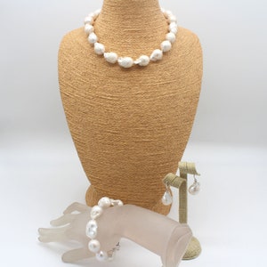 High Quality Natural White Pearl Necklace,Real Freshwater Pearl,Handmade Baroque Pearl Bracelet,Pearls Earrings,Wedding Jewelry,Gift for Her