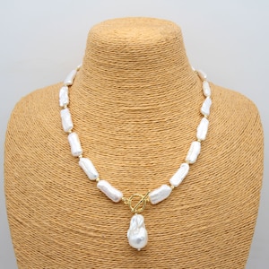 7-9mmx18-24mm Handmade Natural White Biwa Pearl Pendant Necklace,Genuine Freshwater Pearl Necklace,Necklace for Women,Bridesmaid Gift-NL2202