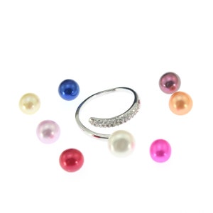 Anelli regolabili placcati in argento 925, anello vuoto con zirconi cubici, accessori per anelli di gioielleria, montatura per anelli con perle, base per anelli fai da te - SR39