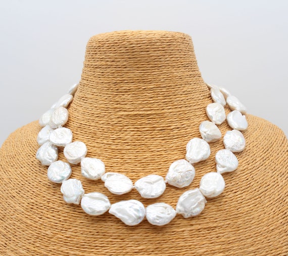 Collana di perle barocche: perle d'acqua dolce bianche naturali, gioielli da sposa - Italia