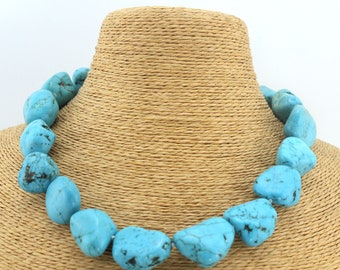 Ensemble de bijoux turquoise chunky, collier/bracelet/boucles d’oreilles en pierre brute, collier de grande taille, collier de déclaration turquoise, cadeaux pour elle-TN07