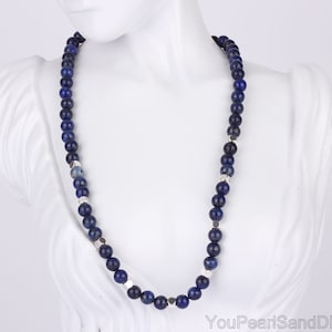 6mm Natural Lapis Lazuli Beaded Necklace,Blue Round Gemstone Necklace With Silver Beads,Handmade Lapis Lazuli Choker,Necklace For Her-NL2354
