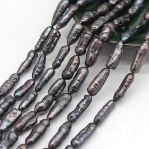 7-9x18-24mm Peacock Black Biwa Stick Pearl Beads,High Luster Freshwater Pearl Beads,Full Strand Supply,Jewelry Making,DIY Gifts-15.5 Inches