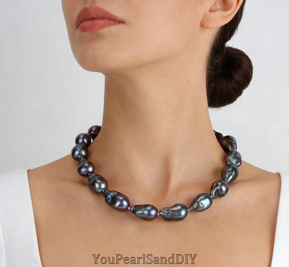 15-17x18-25mm Handmade Peacock Black Natural Fireball Pearl