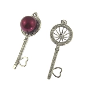 Cadre de pendentif vierge avec clé en plaqué argent, pendentif perlé/perles rondes, cadre de base vierge, accessoires de pendentif, collier bricolage, WholesaleCharm-DZ010