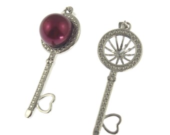 Silver Plated Key Blank Pendant Setting,Pendant Fit Pearl/Round Beads,Blank Base Setting,Pendant Findings,DIY Necklace,WholesaleCharm-DZ010