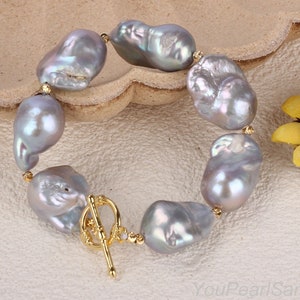 Gray Natural Flameball Baroque Pearls Bracelet,Handmade Chunky Large Pearls Bracelet,Statement Bracelet Gift For Women,Gift For Her-PB2203