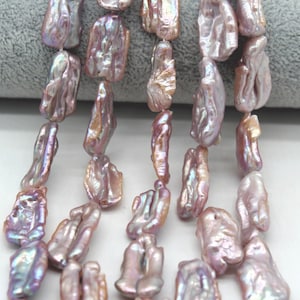 Perlas de agua dulce moradas naturales en forma de barra (14-16 x 24-26 mm), perlas gruesas de Biwa, perlas para hacer pendientes o collares, perlas al por mayor (15 pulgadas)