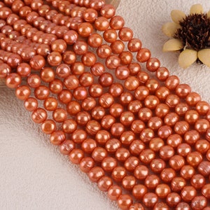 Fiery Orange 8-9mm round Freshwater Pearl Beads ,High Luster Genuine Natural Freshwater Pearls,Full Strand genuine pearl--50pcs-15inches