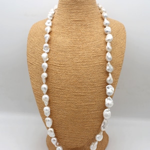 Statement Baroque Pearl Necklace,Large Natural White Flameball Pearl Necklace,Long Freshwater Pearl Choker,Gift for Her,Statement Necklace