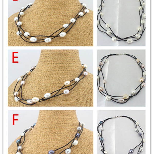 Véritable perle d'eau douce et collier en cuir, tour de cou en cuir perlé, collier de perles baroques en cuir, cadeau pour fille, cadeau pour maman- FPN07