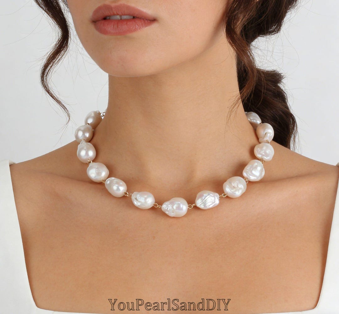 11-12x13-15mm Natural White Freshwater Baroque Pearl,handmade