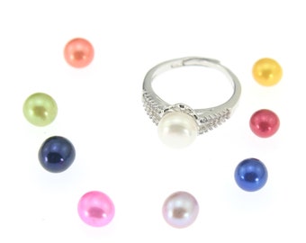 Adjustable 925  silver plated ring,Ring Blank with Cubic Zirconia,Jewelry findings Ring Setting for pearl beads, DIY Ring Base SR06