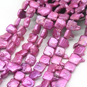10x10mm Good Luster Purple/Green Square Freshwater Pearl,Loose Baroque Pearls,Wholesale Pearl for DIY Necklace Earrings-15.5 Inches-PS2284-5