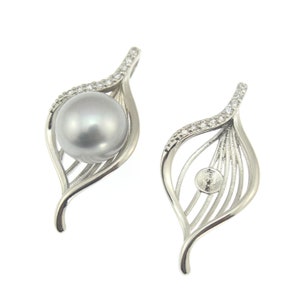 Sertissage de pendentif blanc plaqué argent, Sertissage de base pour perle ronde/pierre précieuse, Sertissage pour montures de perle semi-percées,DIY-DZ032