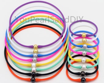 Silicone Rubber Necklace Bracelet with Natural Freshwater Pearl, Pearl Jewelry Set, Gift for Her, BW016