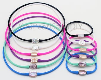 45cm Silicone rubber necklace & bracelet Jewelry set, 18 Colors Waterproof necklace bracelet with natural pearl,Pearl Jewelry Gift -W072