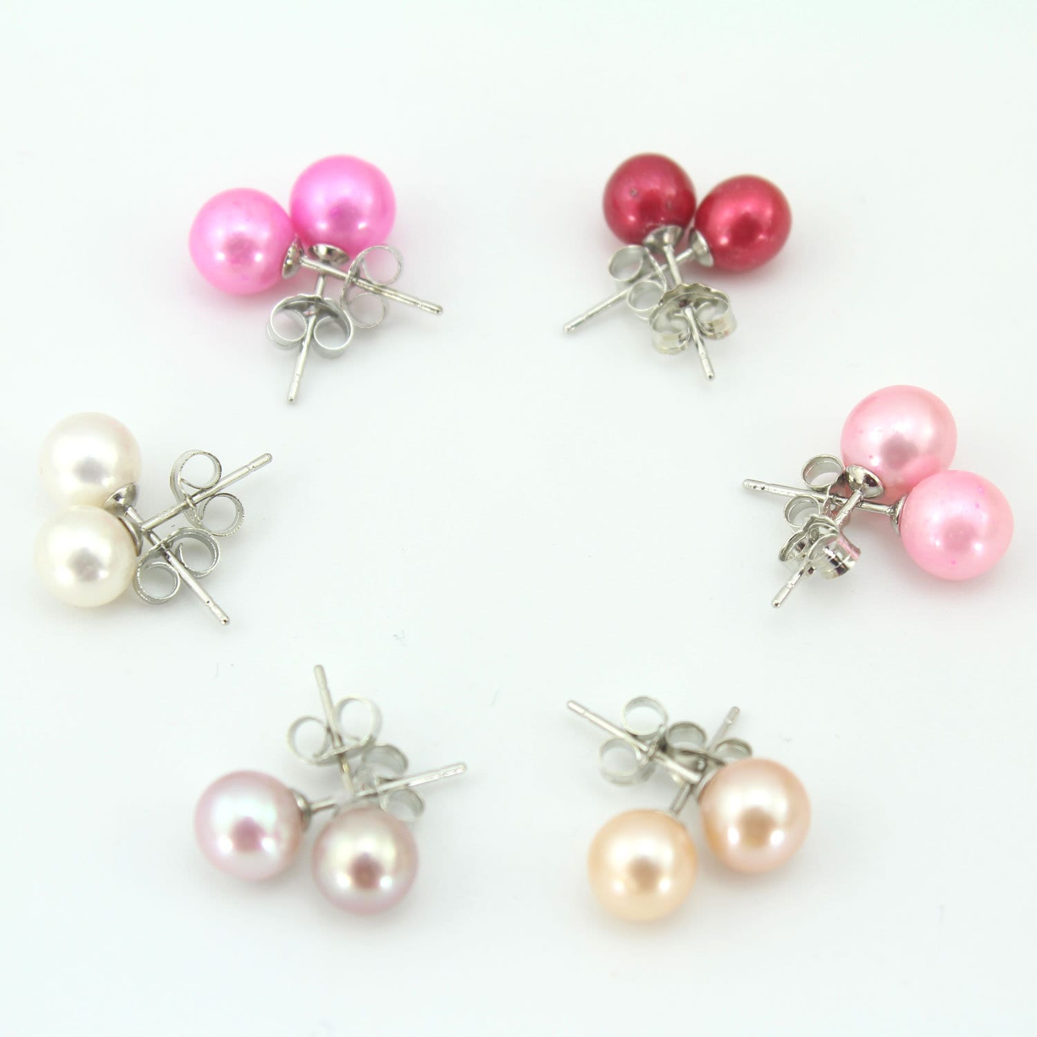 Wholesale 6 Pairs 7-8mm Multicolor Cultured Pearl Sterling Silver Stud Earring 