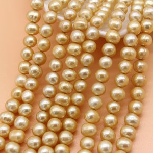 7-8mm Champagne Freshwater Pearl Potato Beads,Genuine Freshwater Pearls,Loose Pearls Strand For DIY Necklace,Wholesale Pearls,DIY--58-59pcs