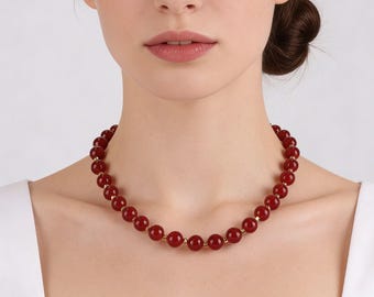 Handmade 8mm Natural Red Round Agate Beaded Necklace/Choker,Healing Agate,Gift for Her