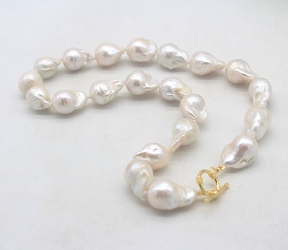 Collana Di Perle Keshi Bianche Naturali Con Pendente Barocco - Foto 8