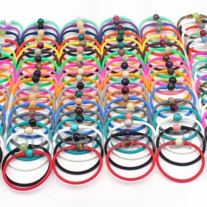 Wholesale 18 colors Popular 12mm Round Stone&Silicone Rubber Waterproof Stretch Bracelet,Gemstone Rubber Bracelet,Praty Bracelets--W023