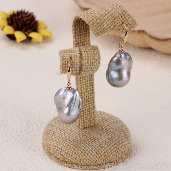 Unique Gray Baroque Pearl Earrings,Gold/Silver Pearl Hook Earrings,Minimal Dangle Pearl Earrings,Fireball Pearl Earrings,Gift For Her-PE2303