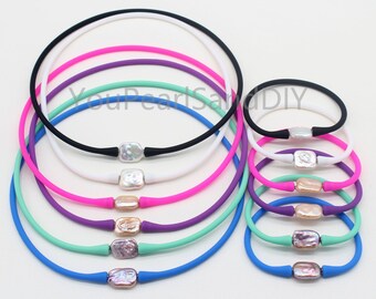 50cm-14-16mm Genuine Freshwater Pearl Nekclace,Bracelet,Natural Freshwater Pearl&Silicone Rubber Stretch Necklace Bracelet Set,Gifts-W073