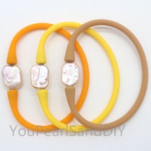 2 PCS-39 Colors Silicone Rubber Bracelet,Natural Square Pearl Bracelet,Waterproof Stretch Bracelet,Minimalist Gift,Wholesale Bracelets-W033