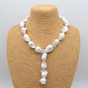 Collar de perlas de agua dulce de bola de fuego blanca, collar de perlas naturales hechas a mano, collar colgante de perlas barrocas gratuitas, regalos de collar de boda