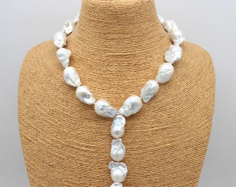 Collar con colgante de perlas barrocas de agua dulce blancas de bola de fuego hecho a mano, collar nupcial, regalo de boda