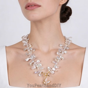 Collier fait main de perles d'eau douce blanches irrégulières Keshi, collier tendance, cadeaux pour elle