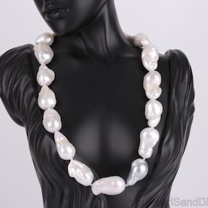 High Quality Large Natural  Baroque Pearls Necklace,Handmade White&Gray Freshwater Pearls Necklace Choker,Baroque Pearl Jewelry,Wedding Gift