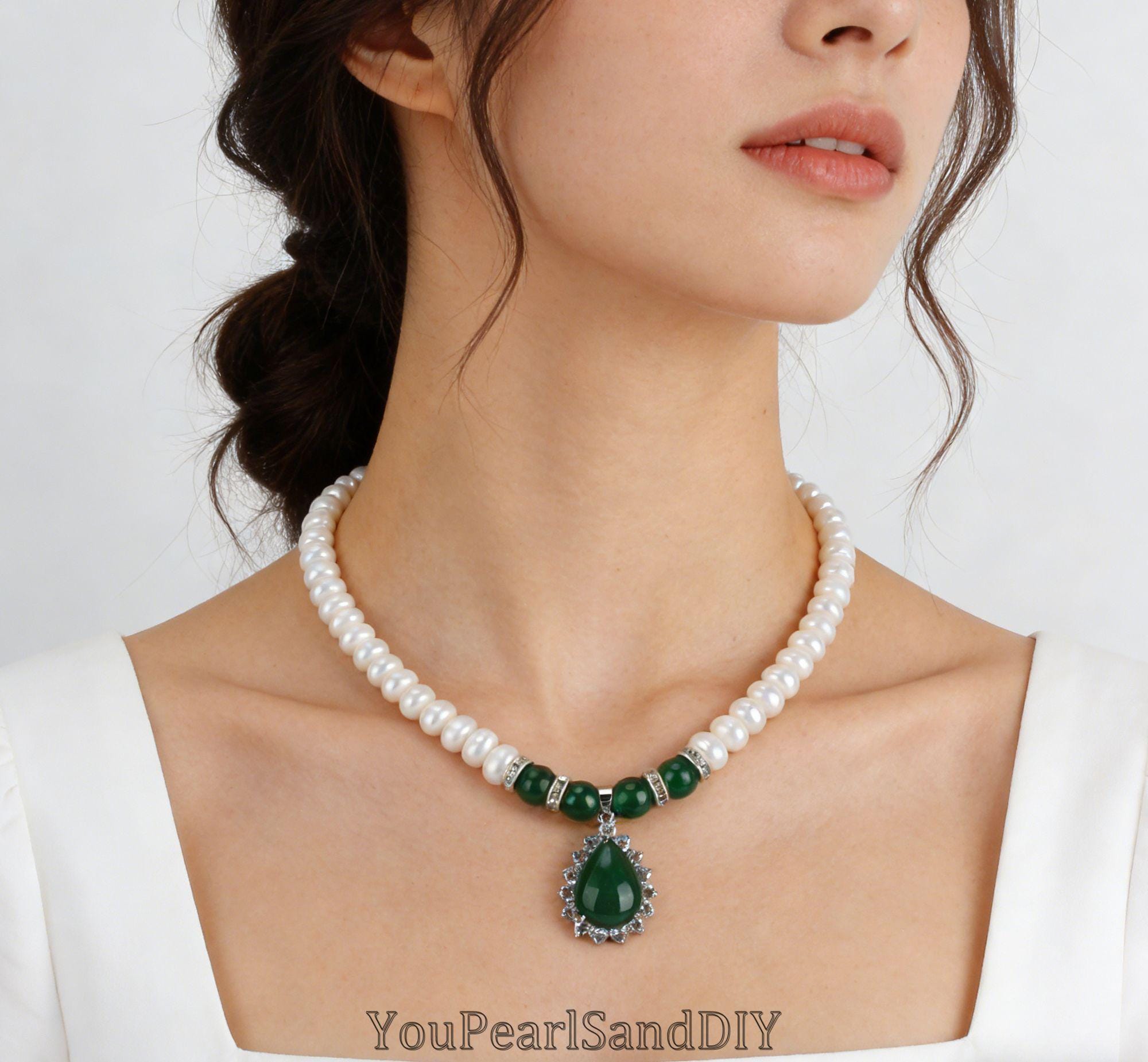 Handmade Statement Necklace,8-9mm Natural White Abacus Freshwater
