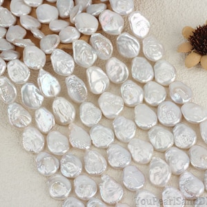 16-17x21-22mm Lustrous Flat Coin Pearl Beads,Natural White Loose Freshwater Pearl Beads,Wedding Jewelry,Wholesale Pearl,Full Strand-NK001-4