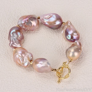 15-18x20-25mm Handmade Natural Purple Flameball Baroque Pearl Bracelet,High Luster Real Freshwater Pearl Bracelet,Mother&#39;s Day Gift-B2201