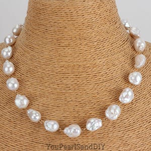 Collar de perlas barrocas de agua dulce blancas naturales de 11-12 x 13-15 mm, collar de perlas nucleadas hecho a mano, collar de novia, joyería de boda, perla real