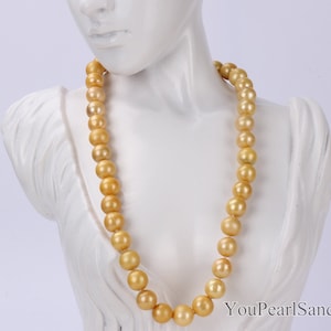 10-14mm Golden Round Pearls Necklace,Handmade Edison Pearls Necklace,Good Luster Pearl Necklace,Necklace for Christmas Gift,Party Necklace