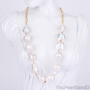 Natural White Baroque Necklace,Handmade Chain Baroque Pearls Necklace,High Luster Genuine Freshwater Pearls Necklace,Necklace Gifts-NL2329