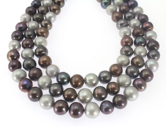 New 14"10-11MM SILVER GRAY Freshwater Baroque PEARL loose beads AAA 