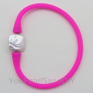 1 PCS -18 Colors Silicone Rubber & Natural Square Pearl Waterproof Stretch Bracelet,Pearl  Elastic Rubber Bracelet,Wholesale Baracelets-W028