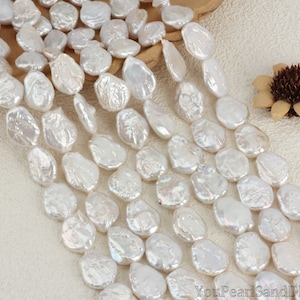 17-18x21-23mm Natural Freshwater Coin Pearls,Loose White Coin Pearl Beads,Coin Pearl Bead Strand,Jewelry Design,DIY Gift-15.5Inches-NK001-10