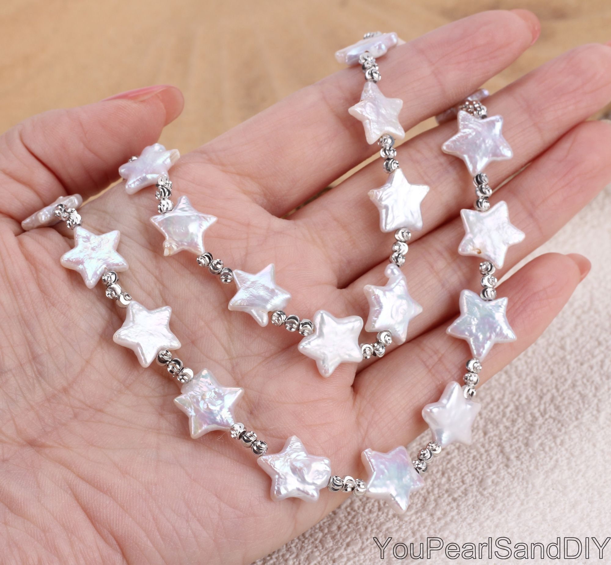 Handmade 13mm Natural White Freshwater Star Pearl Necklace/choker