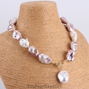 Elegant Natural Baroque Pearls Necklace,Elegant Mixed Color Pearls Pendnat Necklace,Handmade Freshwater Pearl Necklace,Necklace Gift For Her