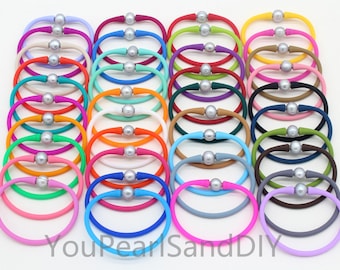 50PCS-Wholesale 39 colors Silicone Rubber Stretch Bracelet&Natural Pearls Bracelet,Bridal Jewelry,Gift for Girl/Friend,Sport Bracelet-W013
