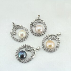 Large Silver Plated Pendant,Freshwater Pearl Pendant With CZ,Gemstones Gift,Pearl Charm,Necklace Pendant,Wholesale Charms,Craft Supplies