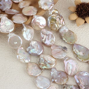 20x23mm Natural Rainbow Purple Coin Pearls,Freshwater Coin Pearls,Pearls For Jewelry Making,Loose Pearls Supply-16pcs-15.5 Inches-NK002-5