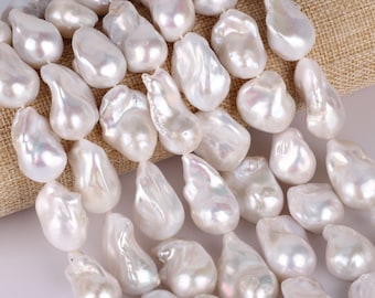 Perle d'eau douce baroque boule de feu blanche naturelle 16-18x20-25 mm,Véritable perle d'eau douce blanche,Fournitures pour perles en vrac,Perle en gros-YHZ002-3