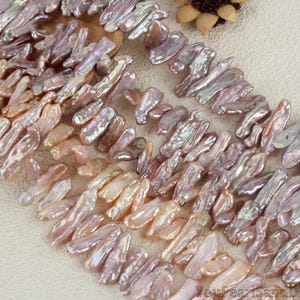 8-9mmx18-30mm Beautiful Natural Pink Purple Freshwater Biwa Pearls,Middle-drilled Pearl Strand,Pearl for DIY Neckalce/Bracelet,Wedding Pearl